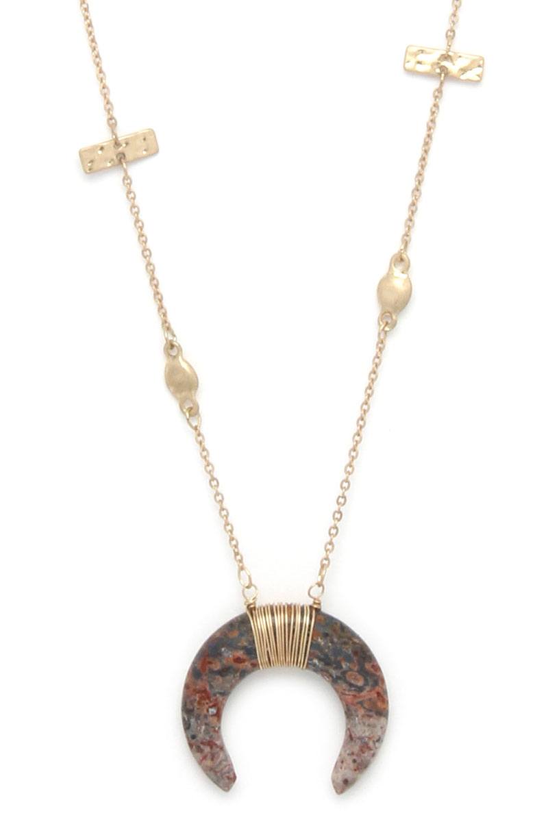 Stone Crescent Moon Pendant Necklace Sunny EvE Fashion