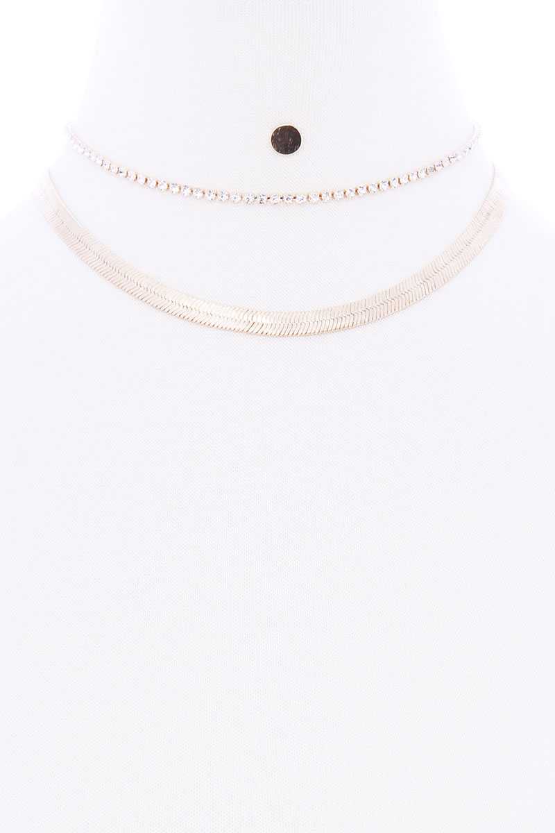 Herringbone Rhinestone Chain 2 Layered Necklace Earring Set Sunny EvE Fashion