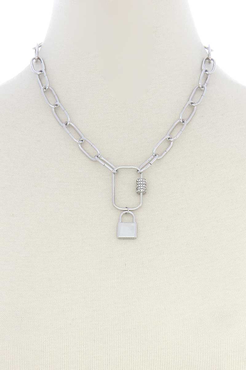 Lock Charm Oval Link Metal Necklace Sunny EvE Fashion