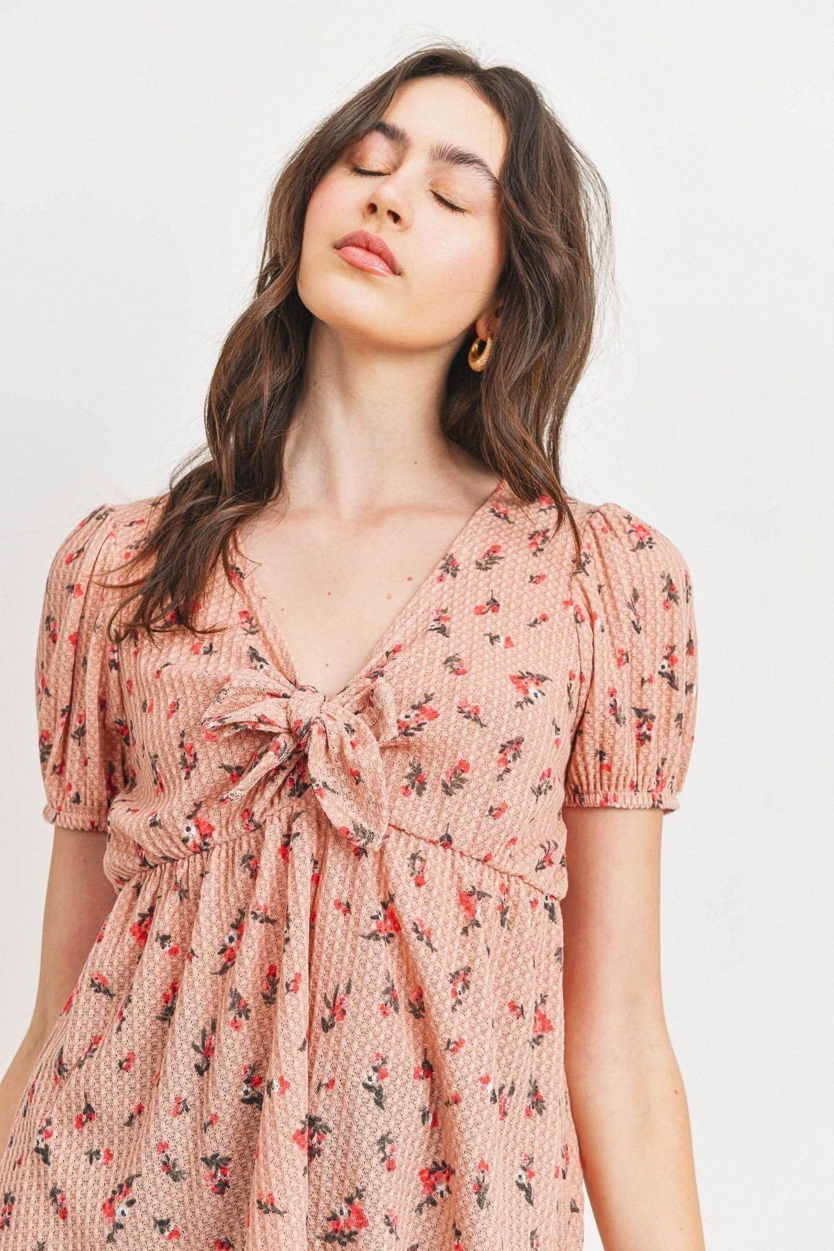 Front Tie Floral Waffle Top Sunny EvE Fashion