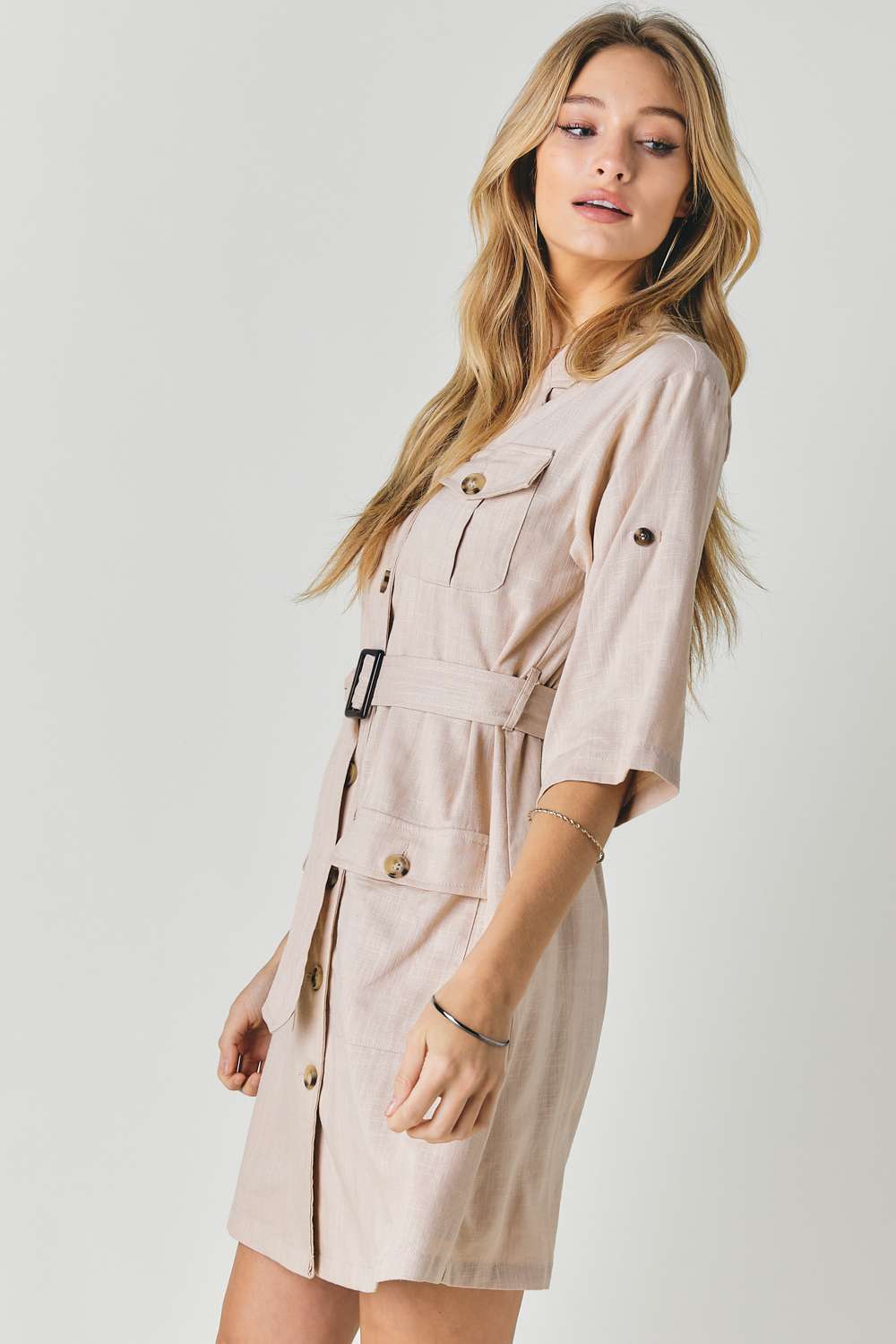 Drop Shoulder With Saist Tie Belted Dress Sunny EvE Fashion