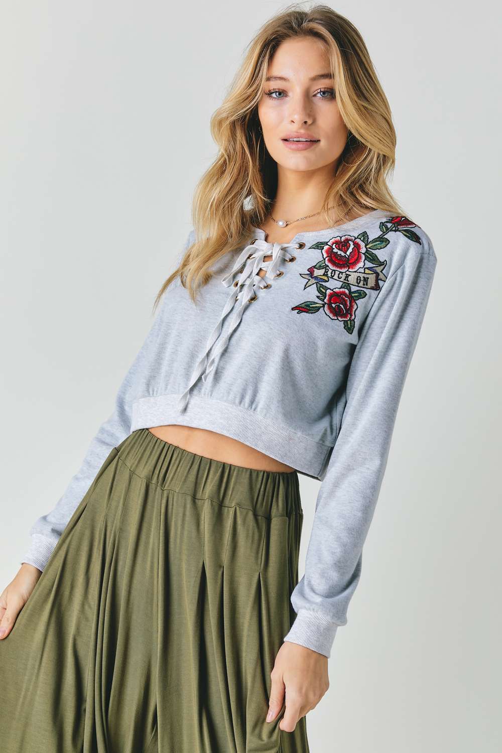 Floral Embroidered Cropped Sweatshirt Sunny EvE Fashion