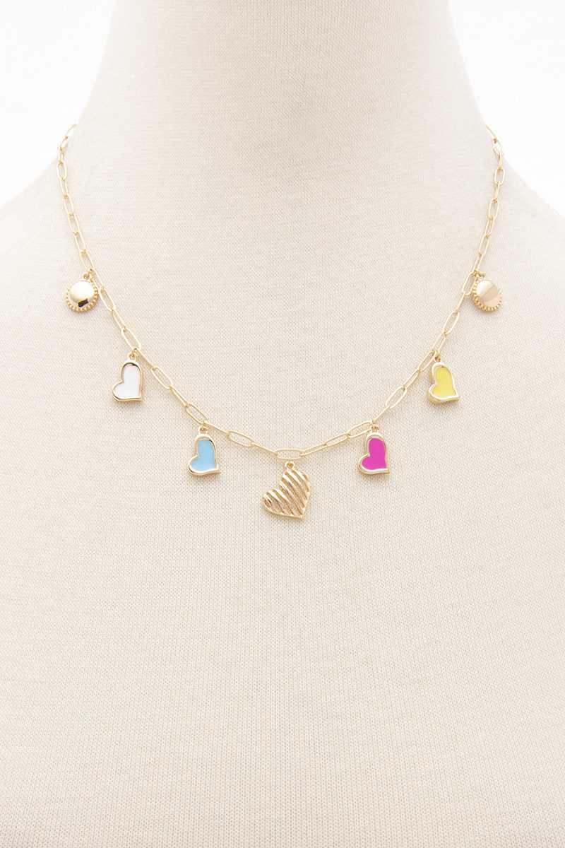 Colored Heart Charm Station Necklace Sunny EvE Fashion