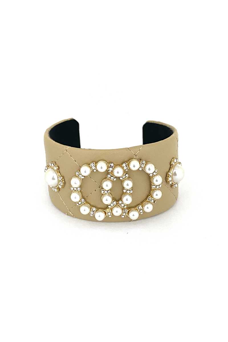 Fashion Pearl Double Round Studded Faux Leather Cuff Bracelet Sunny EvE Fashion