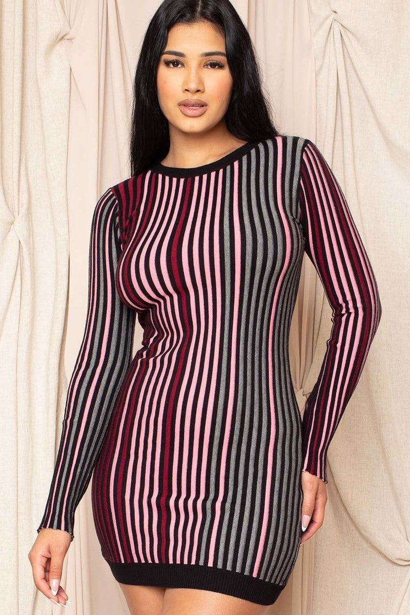 Multi-color Striped Ribbed Dress Sunny EvE Fashion