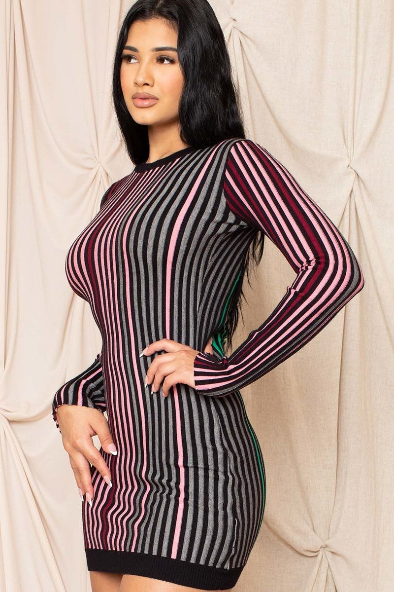 Multi-color Striped Ribbed Dress Sunny EvE Fashion