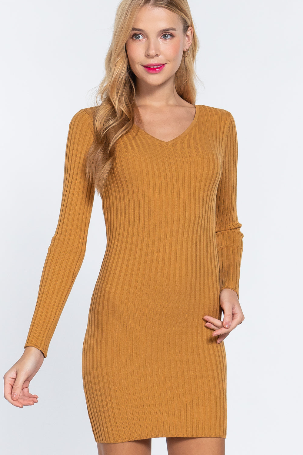 Long Slv V-neck Sweater Mini Dress Sunny EvE Fashion