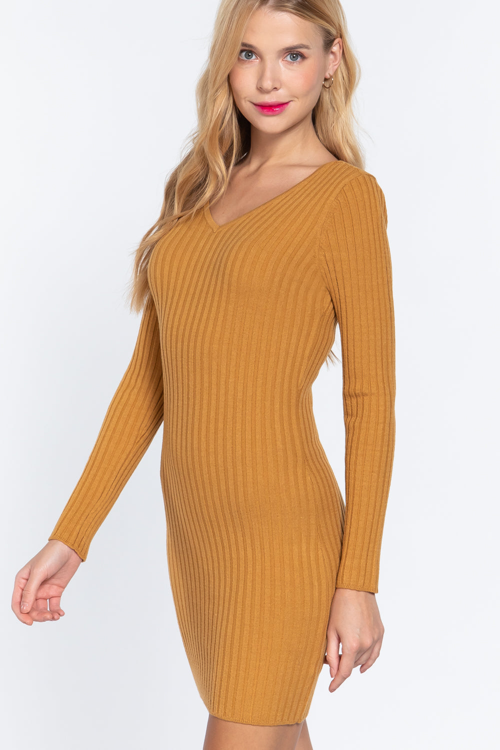 Long Slv V-neck Sweater Mini Dress Sunny EvE Fashion