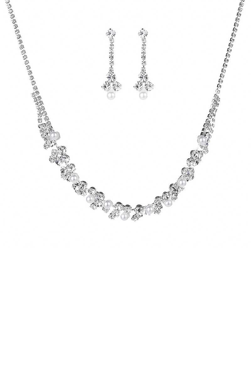 Rhinestone Crystal Pearl Necklace And Earring Set Sunny EvE Fashion