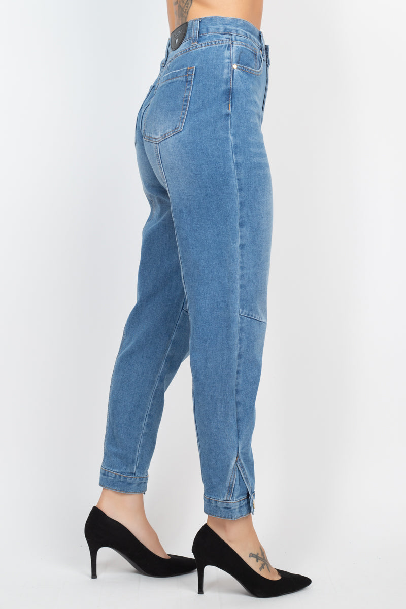 Cuffed-button Mom Jeans Sunny EvE Fashion