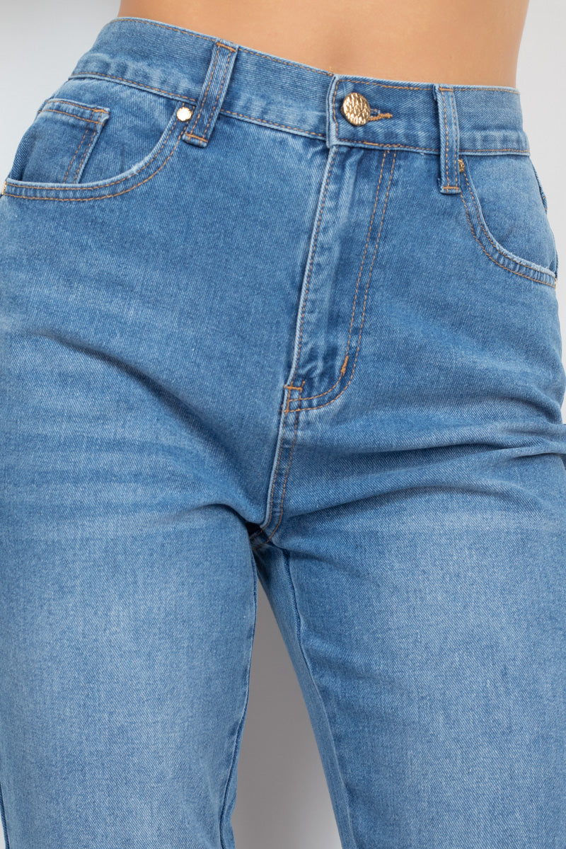 Cuffed-button Mom Jeans Sunny EvE Fashion