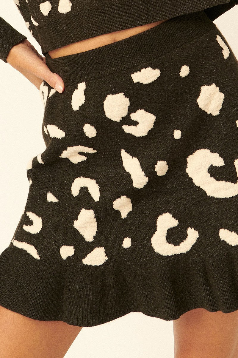 A Leopard-print Knit Mini Skirt Sunny EvE Fashion
