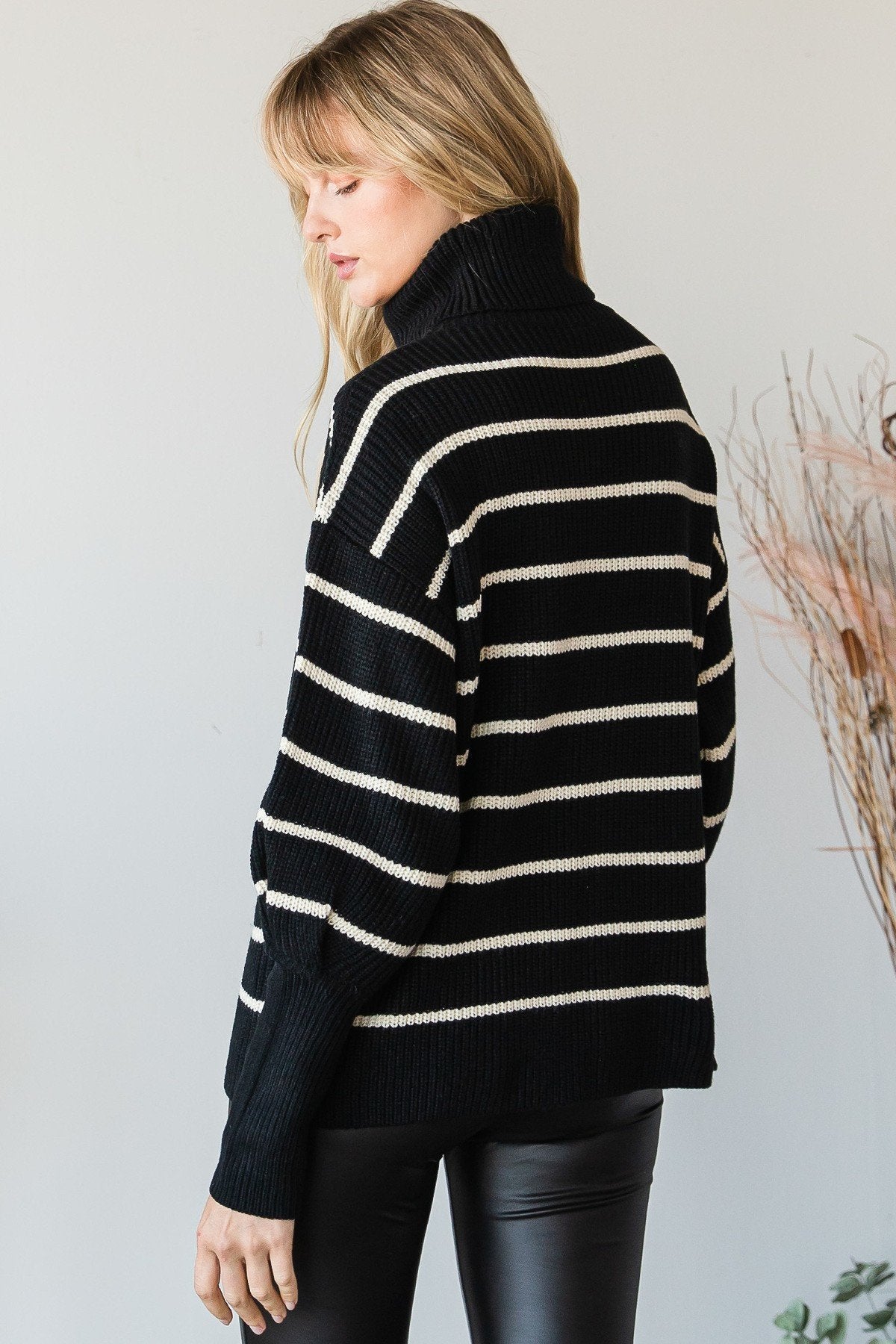 Heavy Knit Striped Turtle Neck Knit Sweater Sunny EvE Fashion