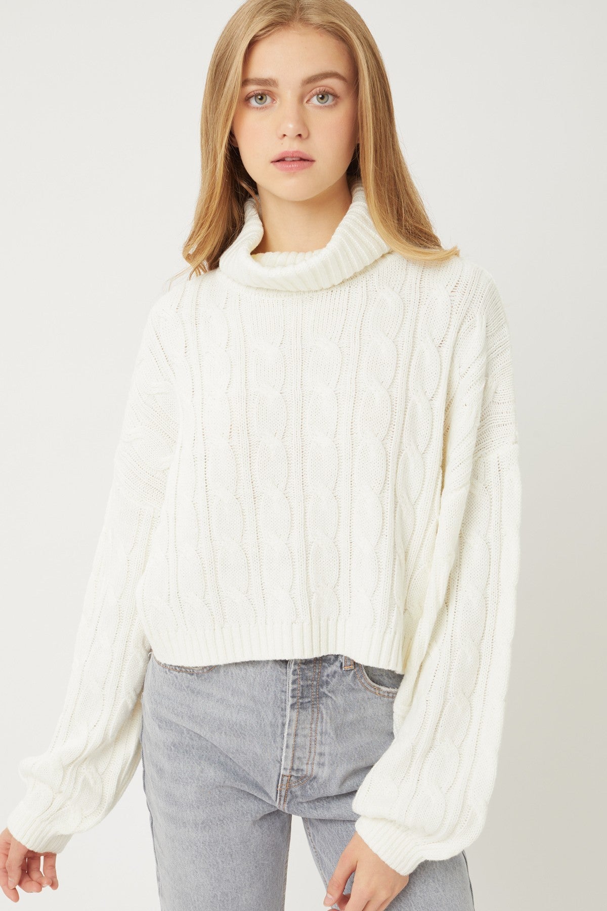 Turtle Neck Loose Fit Cable Knit Sweater Sunny EvE Fashion
