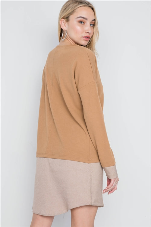 Knit Combo Long Sleeve Sweater Dress Sunny EvE Fashion