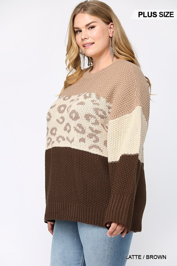 Color Block And Leopard Pattern Mixed Pullover Sweater Sunny EvE Fashion