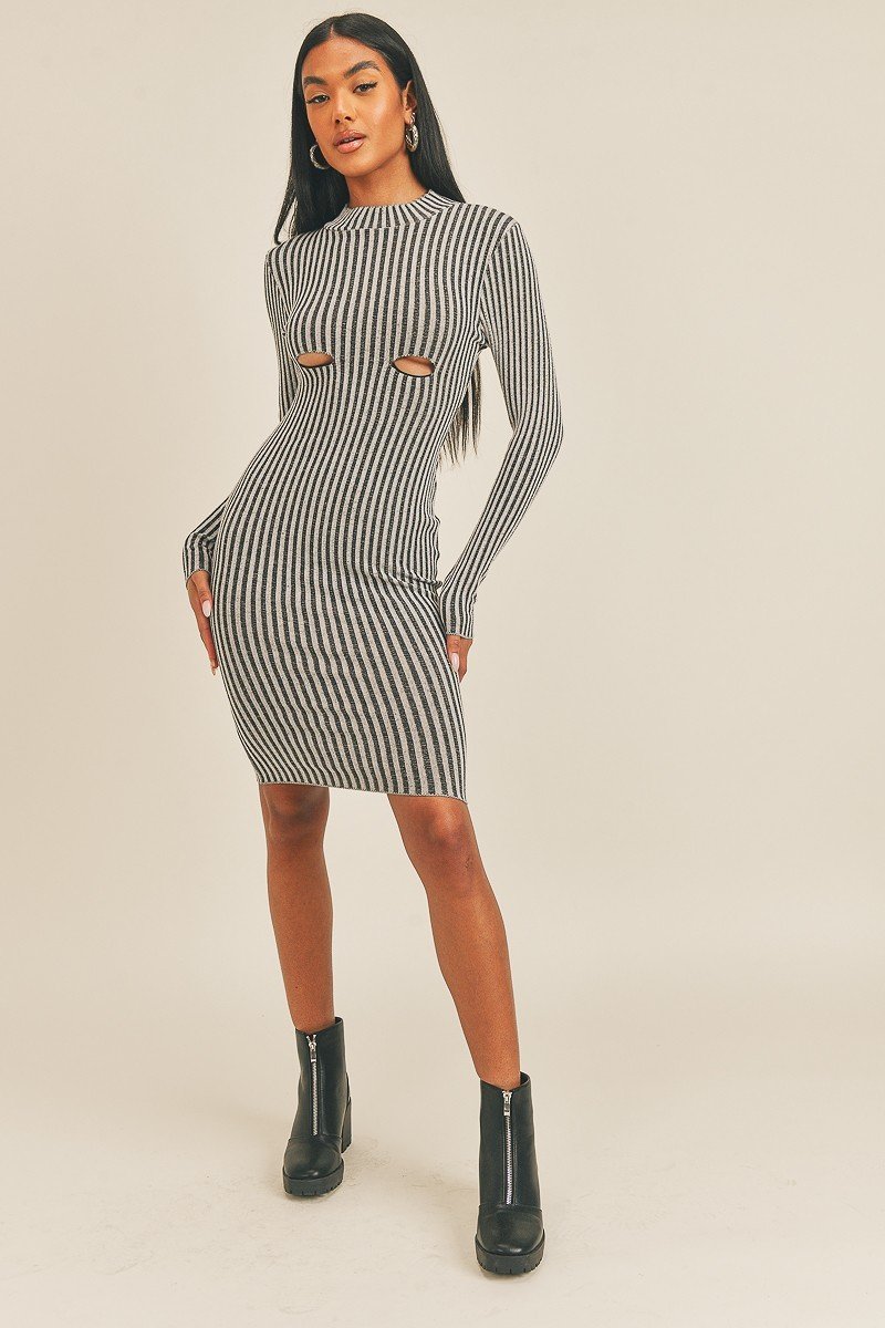 Long Sleeve Stripe Print Midi Dress Sunny EvE Fashion