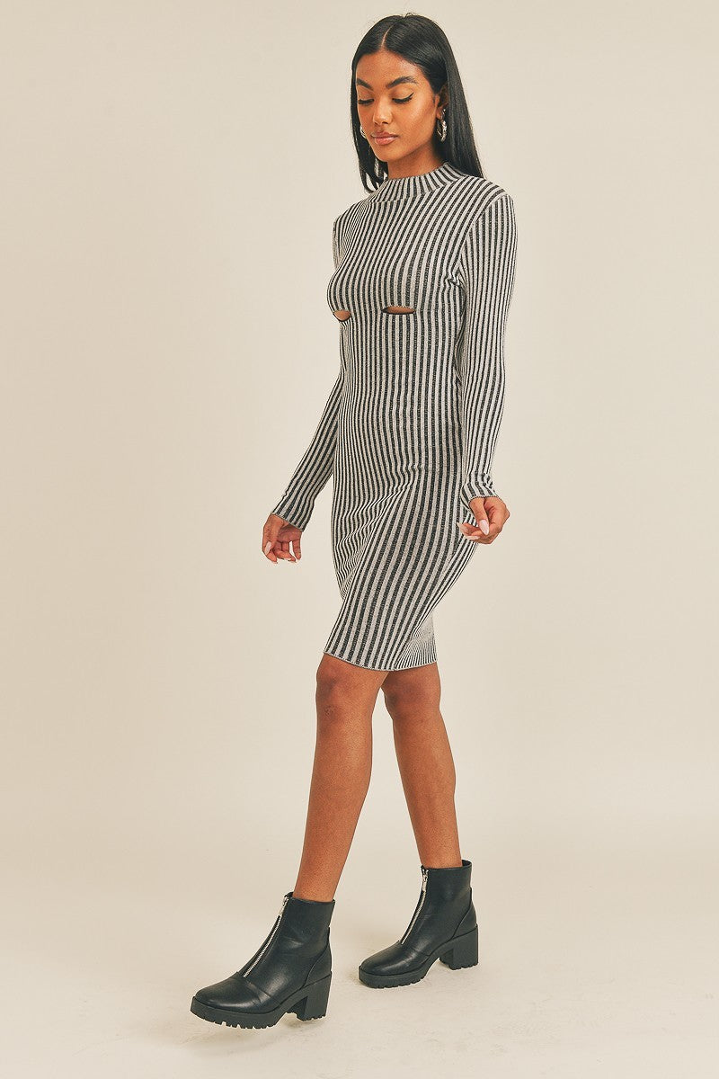 Long Sleeve Stripe Print Midi Dress Sunny EvE Fashion