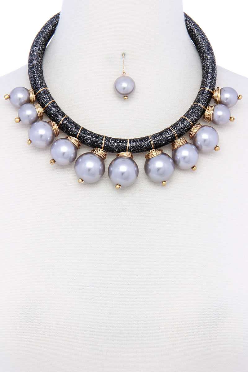 Pearl Metallic Thread Necklace And Earring Set Sunny EvE Fashion