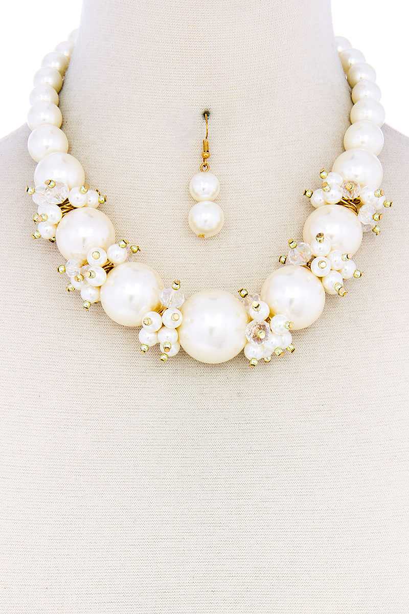 Multi Bead And Pearl Necklace Chocker And Earring Set Sunny EvE Fashion