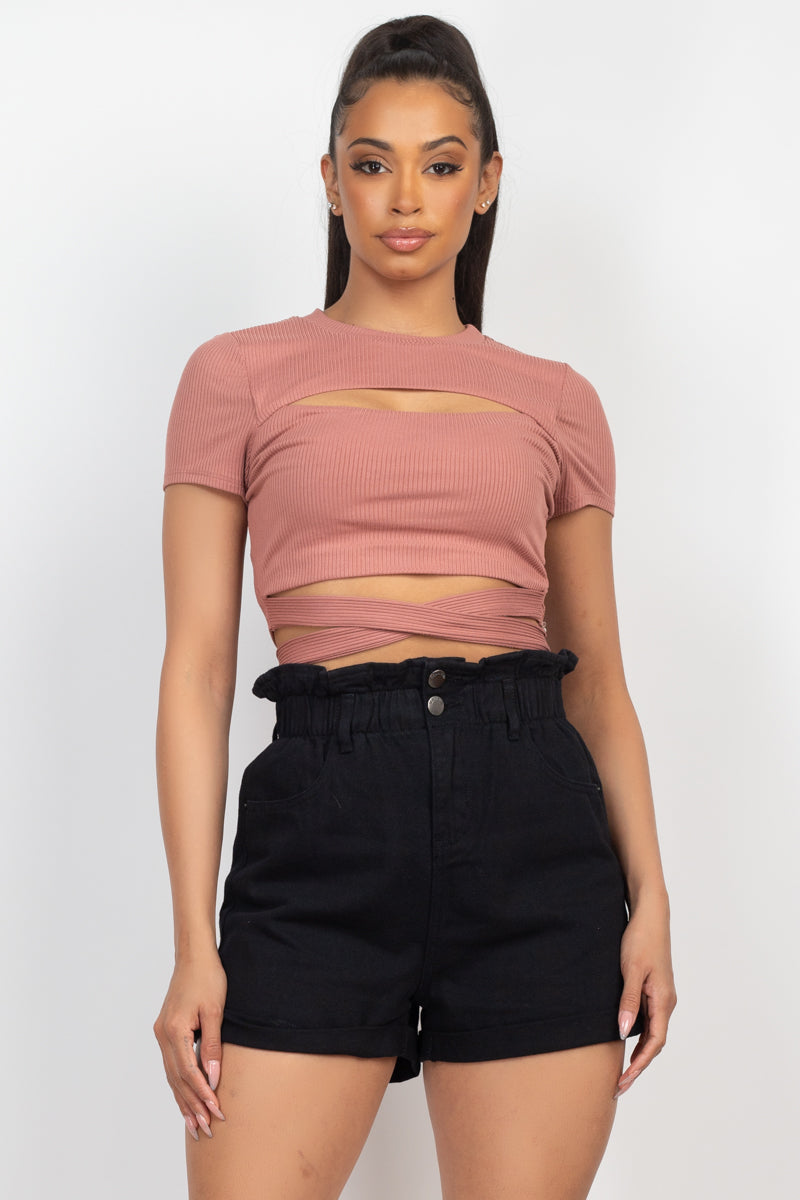 Self-tie Ribbon Front Cutout Crop Top Sunny EvE Fashion
