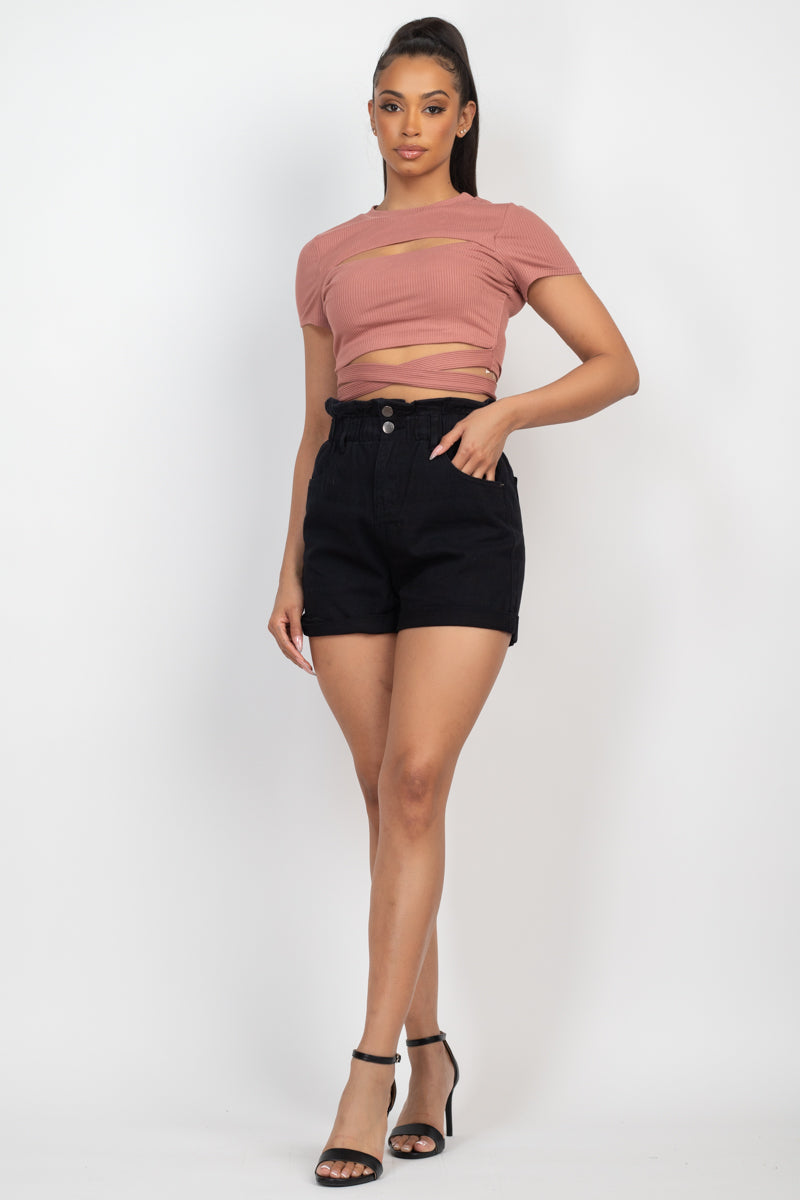 Self-tie Ribbon Front Cutout Crop Top Sunny EvE Fashion