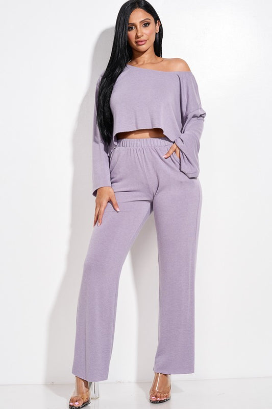 Solid French Terry Long Slouchy Long Sleeve Top And Pants With Pockets Two Piece Set Sunny EvE Fashion
