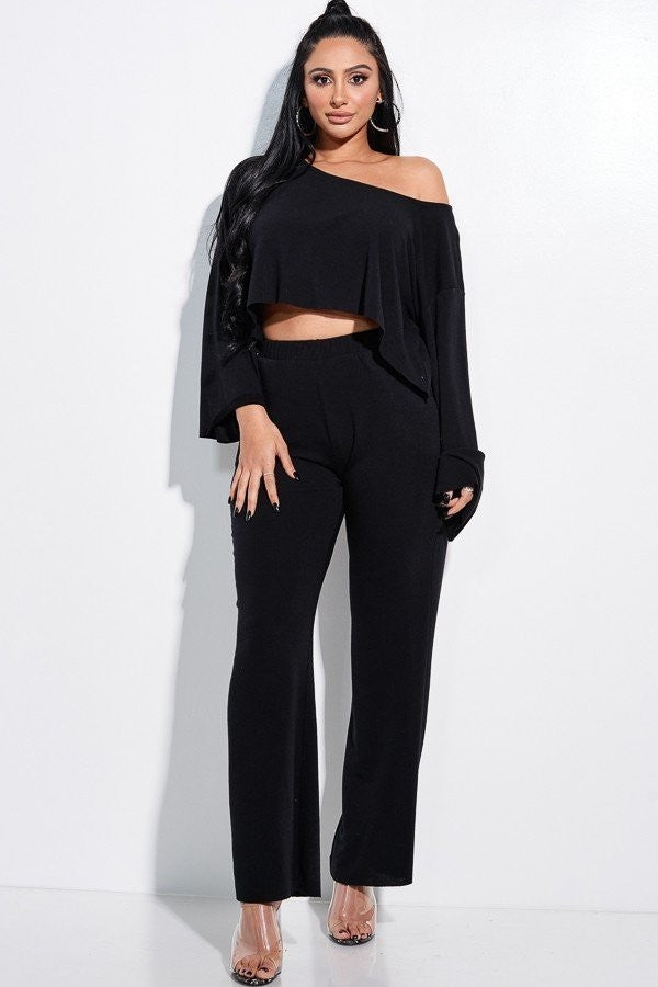 Solid French Terry Long Slouchy Long Sleeve Top And Pants With Pockets Two Piece Set Sunny EvE Fashion