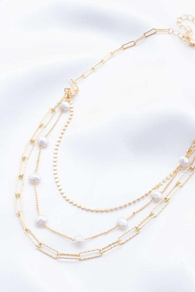 Pearl Beaded Oval Link Layered Necklace Sunny EvE Fashion