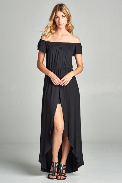 Off Shoulder Solid Jersey Romper Maxi Sunny EvE Fashion