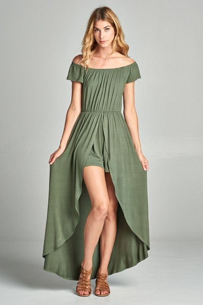 Off Shoulder Solid Jersey Romper Maxi Sunny EvE Fashion