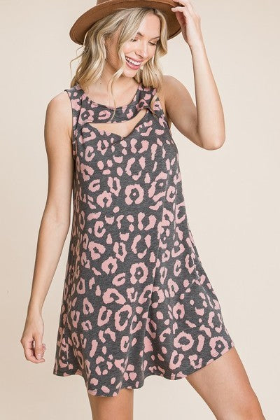 Cute Animal Print Cut Out Neckline Sleeveless Tunic Dress Sunny EvE Fashion