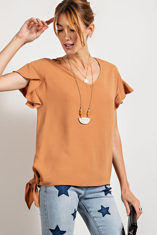 V Neckline Wing Sleeves Woven Top Sunny EvE Fashion