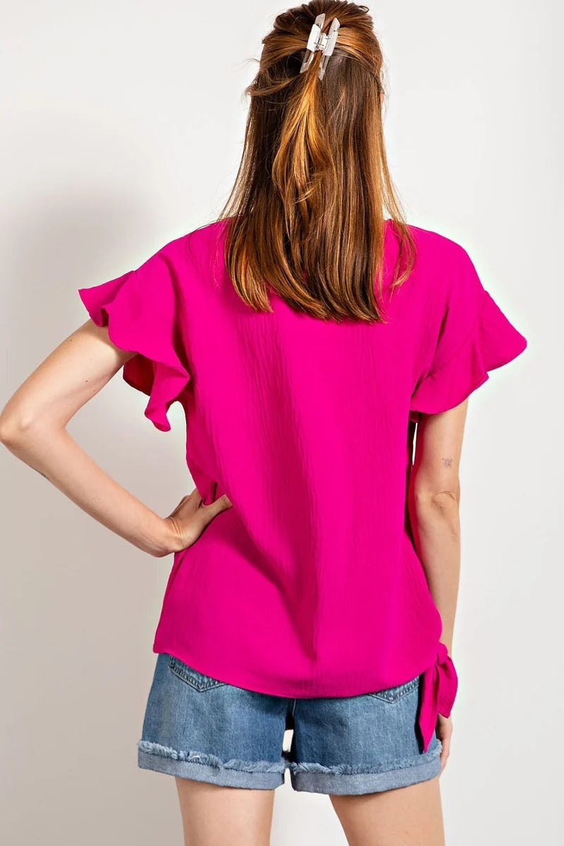 V Neckline Wing Sleeves Woven Top Sunny EvE Fashion