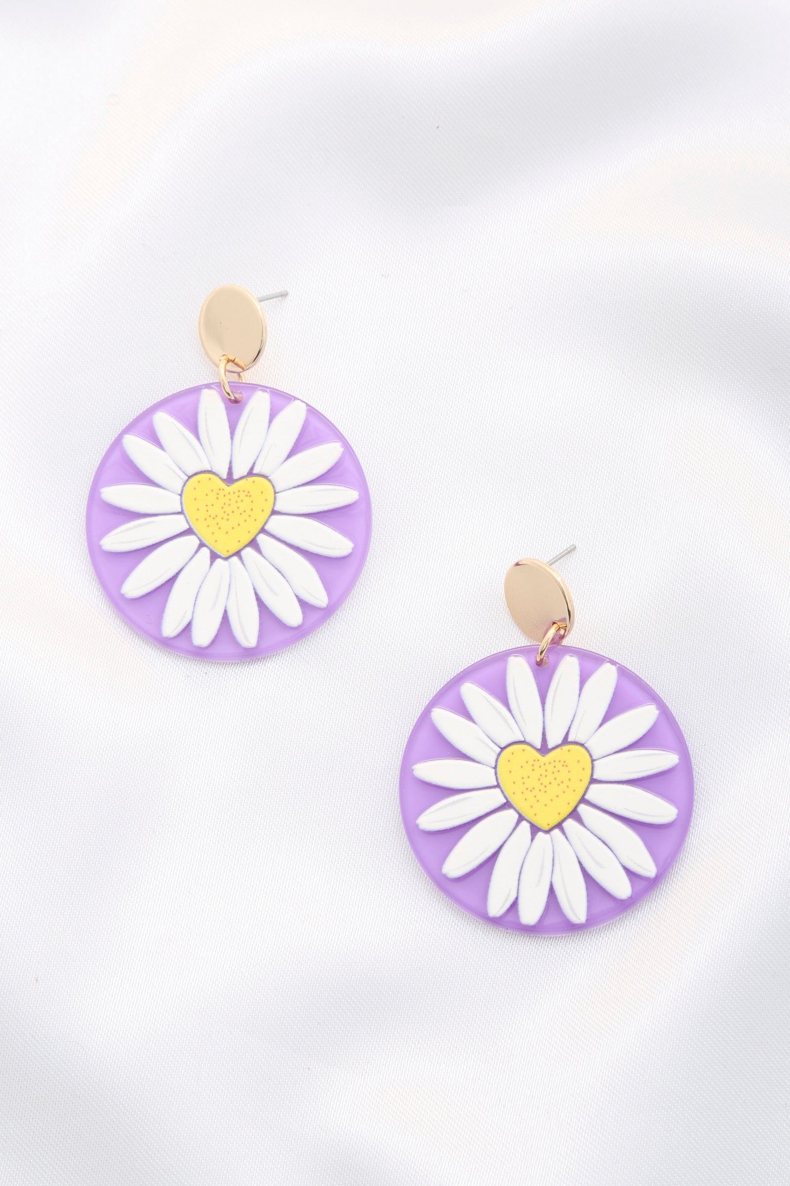 Daisy Printed Round Ac Drop Earriing Sunny EvE Fashion