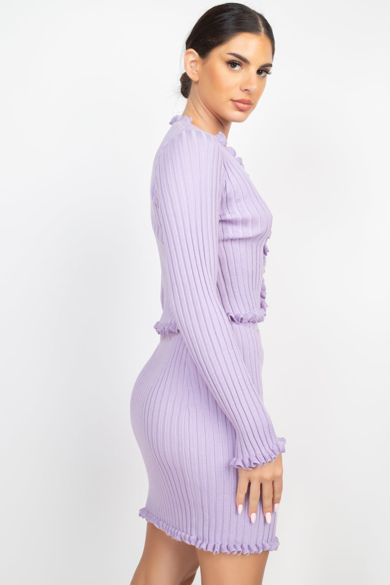 Ruffle Trim Buttoned Sweater Cardigan Sunny EvE Fashion