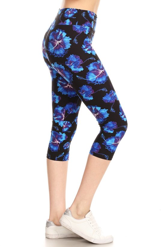 Yoga Style Banded Lined Floral Printed Knit Capri Legging With High Waist Sunny EvE Fashion