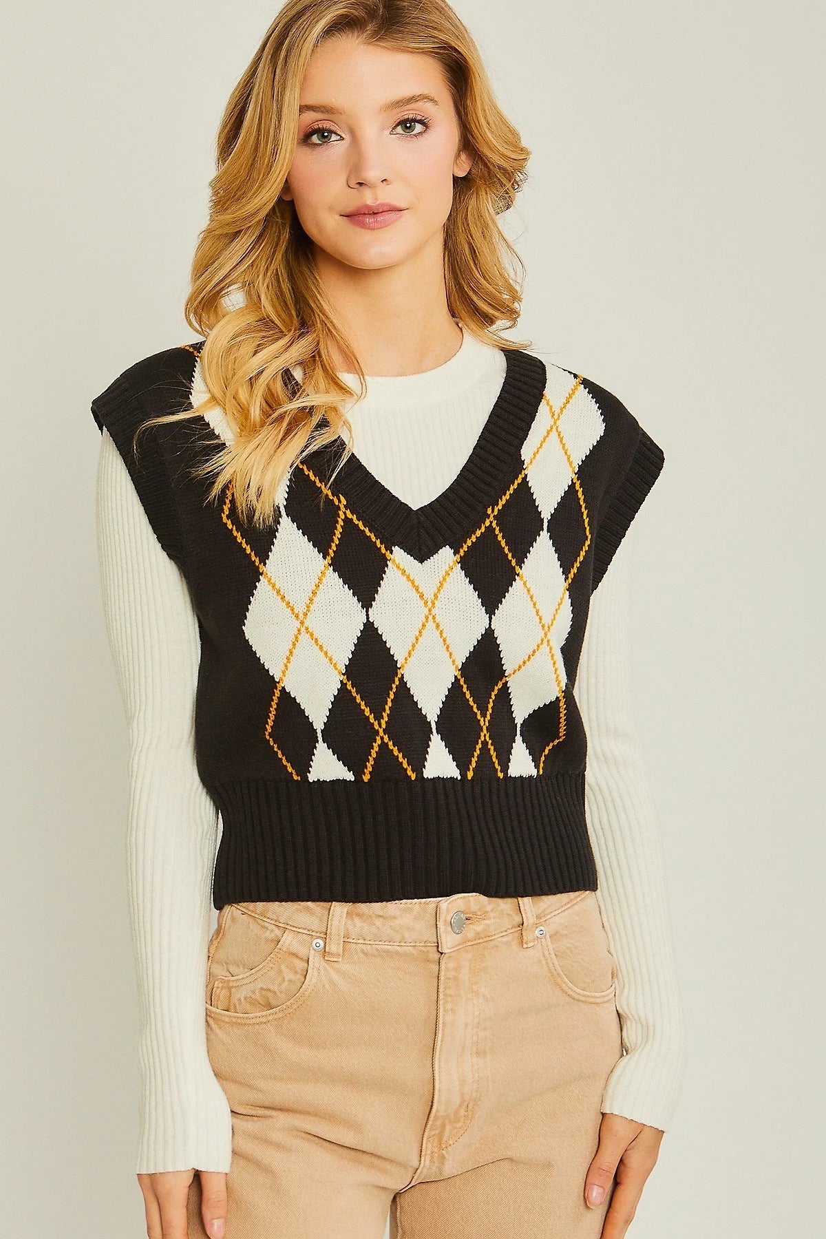 Argyle Print Sweater Vest Sunny EvE Fashion