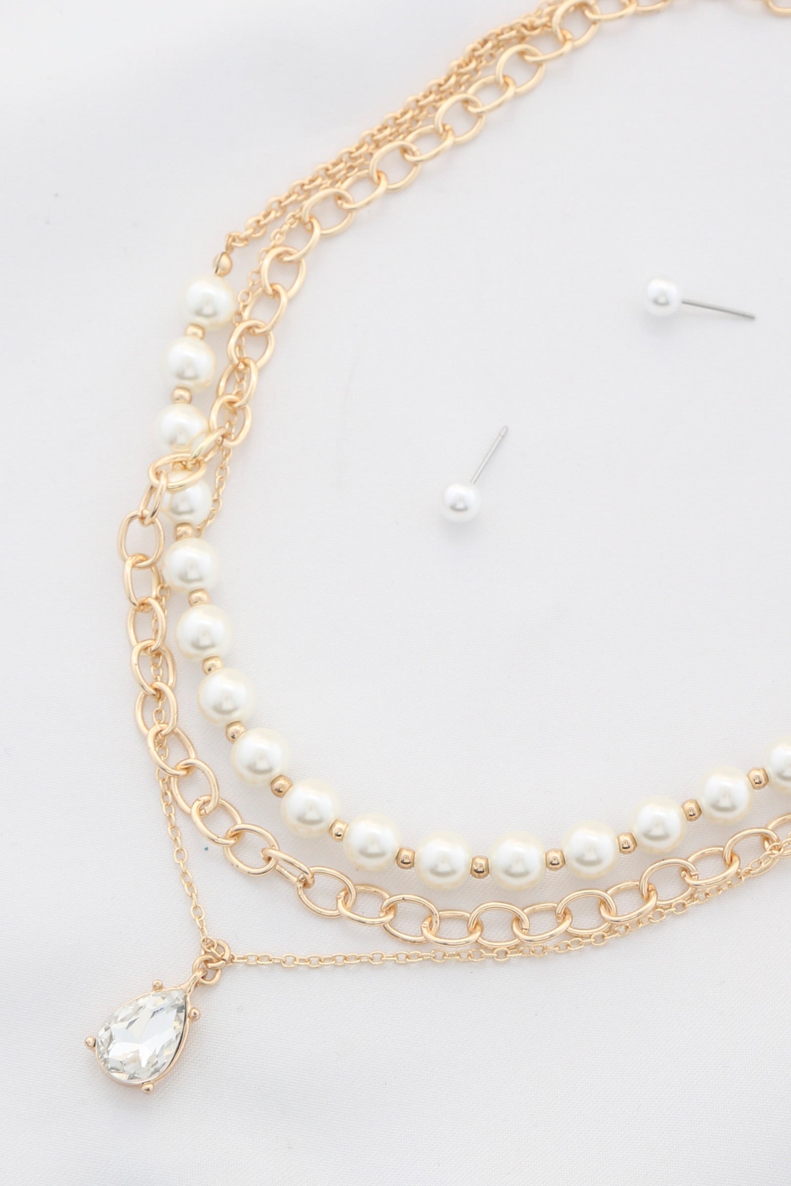Teardrop Crystal Pearl Bead Layered Necklace Sunny EvE Fashion