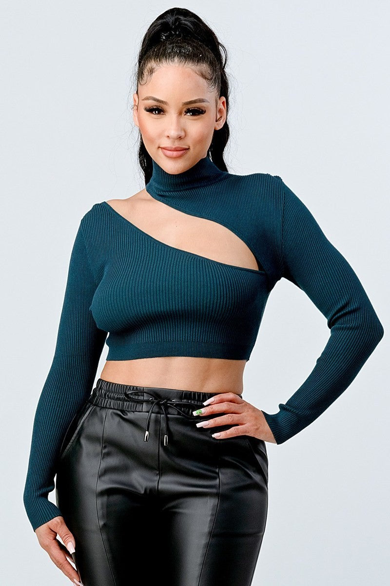 Lux Sweater Rib Cutout Mock Neck Crop Top Sunny EvE Fashion