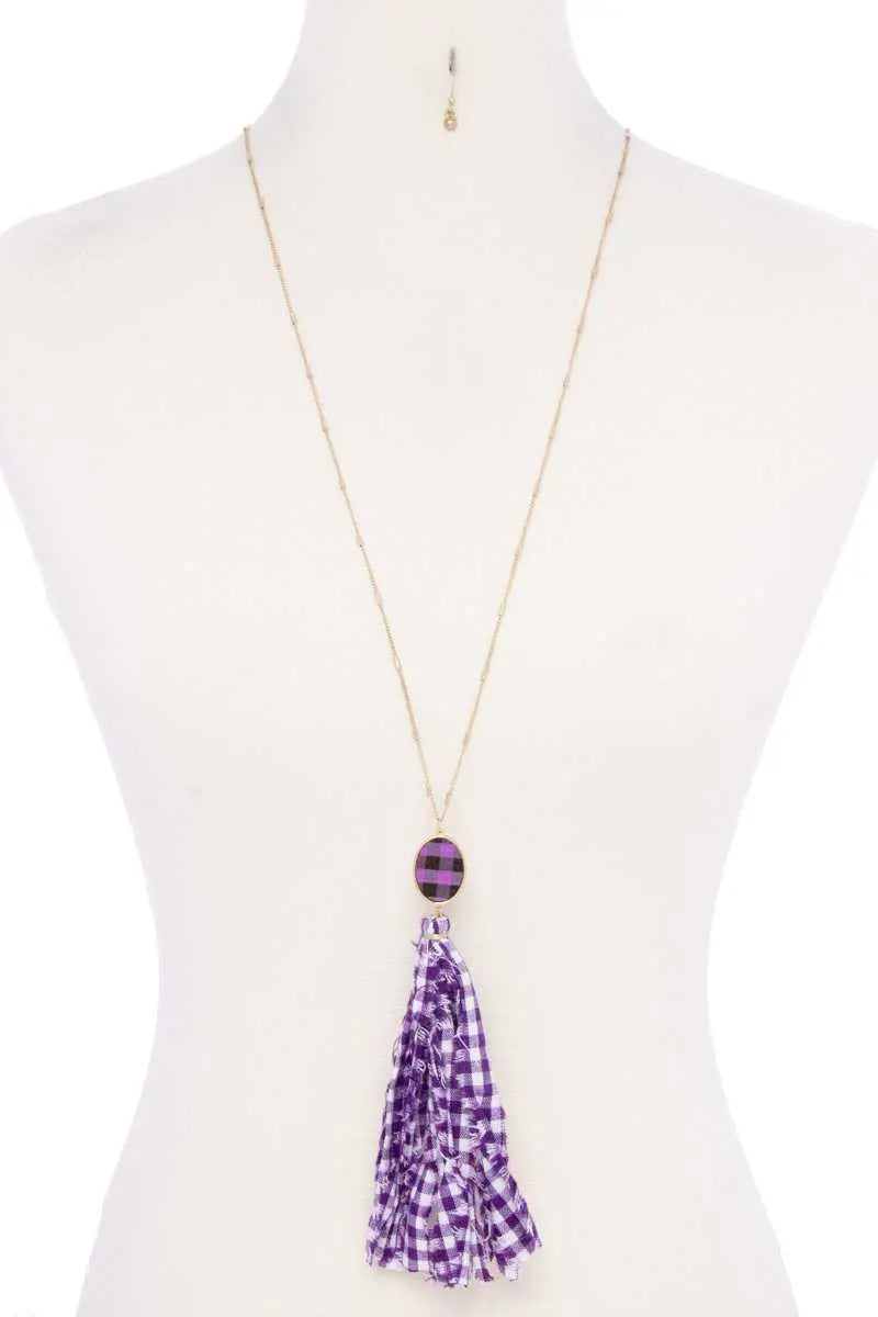 Checkered Pattern Fabric Tassel Necklace Sunny EvE Fashion