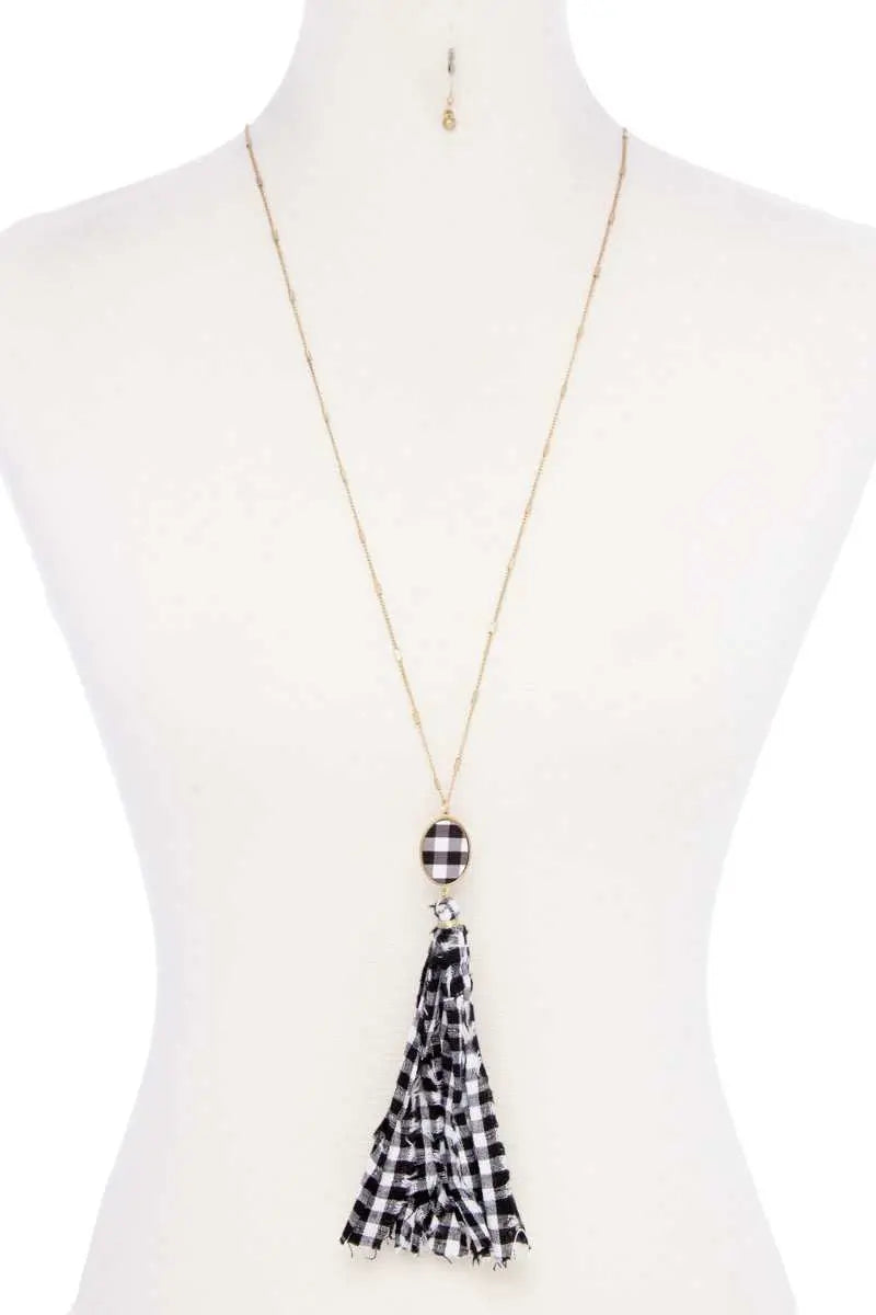 Checkered Pattern Fabric Tassel Necklace Sunny EvE Fashion