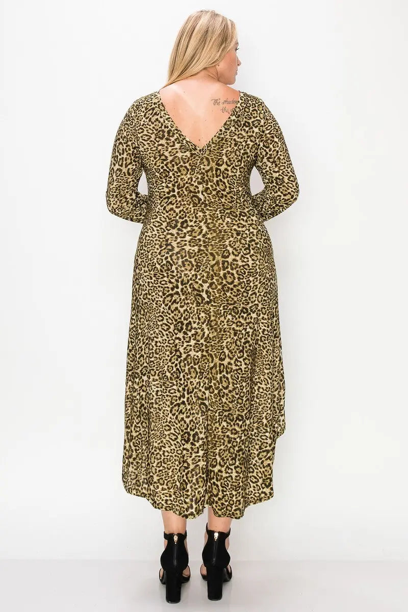 Cheetah Print Dress Featuring A Round Neck Sunny EvE Fashion