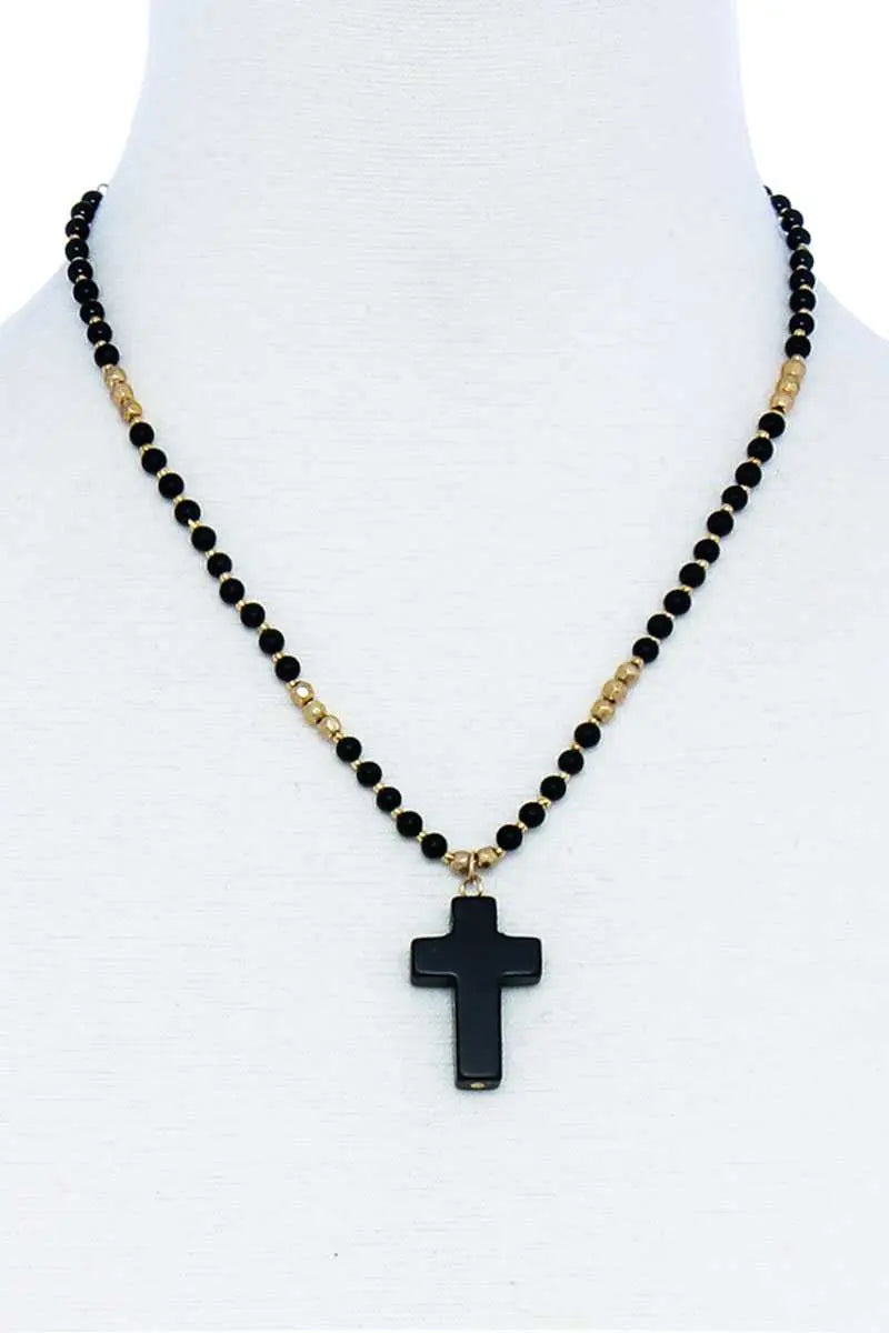 Chic Beaded And Cross Pendant Necklace Sunny EvE Fashion