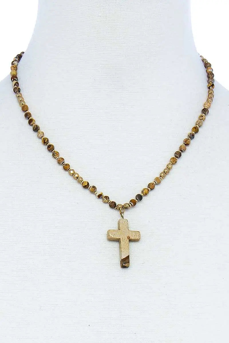 Chic Beaded And Cross Pendant Necklace Sunny EvE Fashion