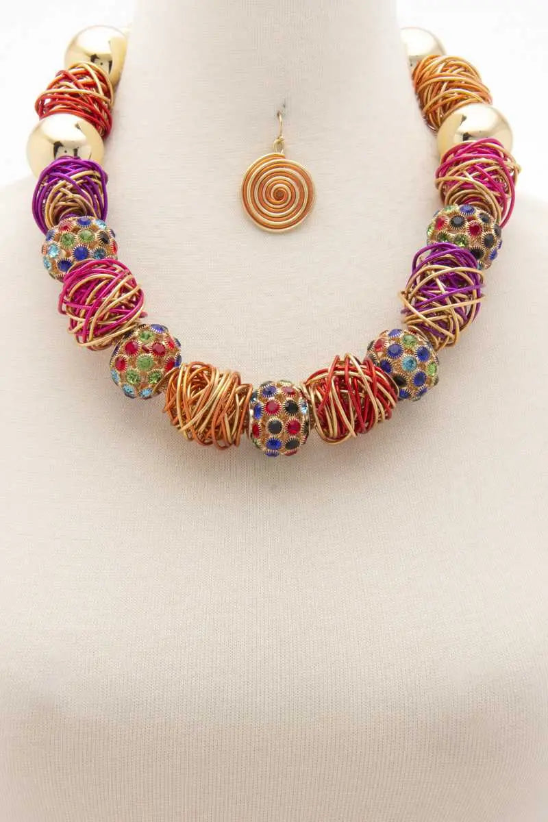 Chunky Beaded Wire Wrapped Necklace Sunny EvE Fashion