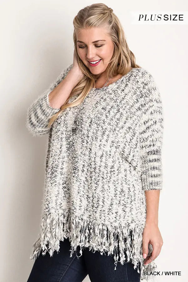 Chunky Knit Sweater Frayed Trim Sunny EvE Fashion