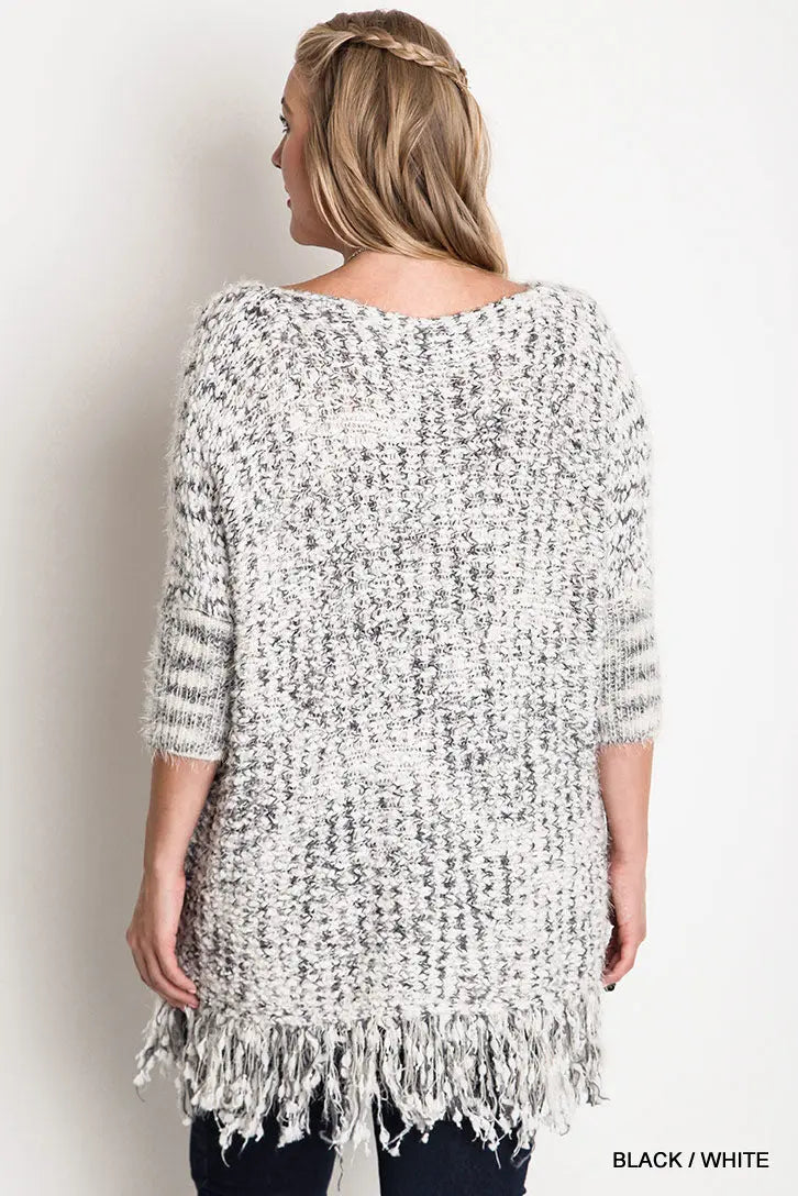 Chunky Knit Sweater Frayed Trim Sunny EvE Fashion