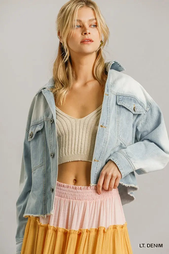 Collar Button Down Denim Jacket With Chest Pockets Sunny EvE Fashion