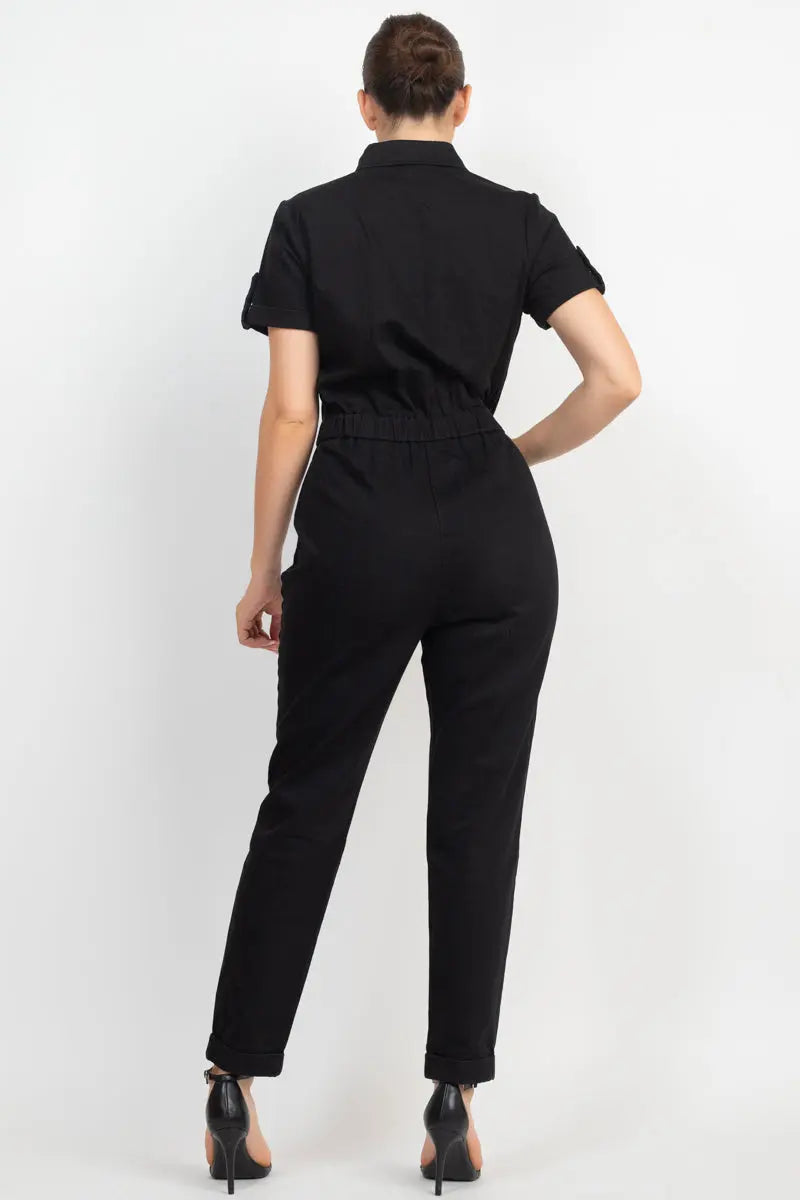 Collared Button-front Jumpsuit Sunny EvE Fashion
